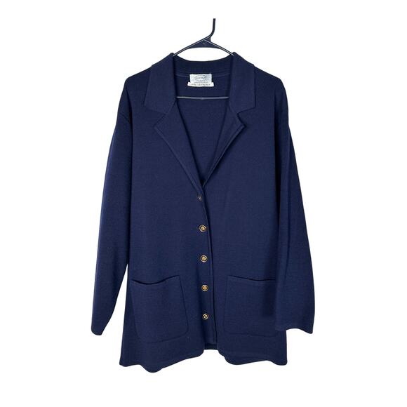 Neiman Marcus 16 Cerruti $550 Alpinit Long Cardigan Sweater Swiss Wool Navy Blue - Picture 2 of 9